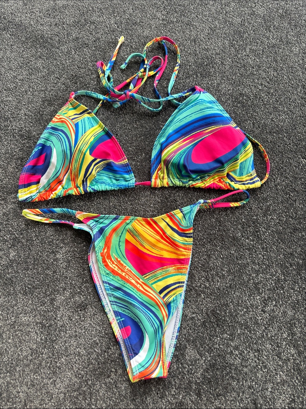 SHEIN Multicolor Marble Print Triangle Bikini Set